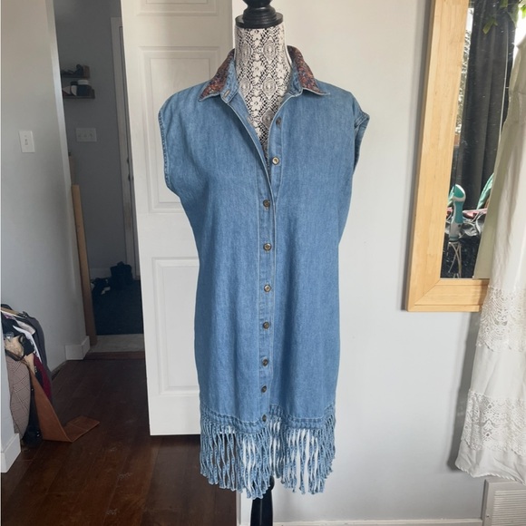 Vintage Western 100% Cotton Tassel Fringe Button Up Shirt Dress. Small/Medium - Picture 3 of 8